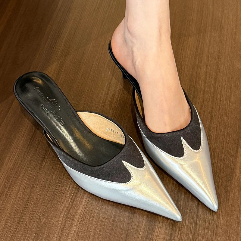 Women Slippers Pointed Toe Sexy Fashion Shoes Elegant Summer Heeled Shoes Woman 2025 Designer Luxury Pumps Dress New Shoes Lady - Premium Kiosk