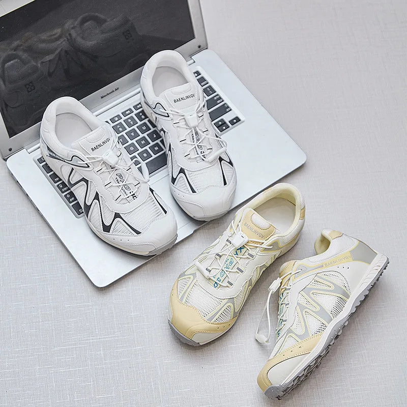 Women's Dad Shoes Thick Sole Heightening 2025 Spring Autumn Pure Color Adult Laced Comfortable Polyurethane Casual Sports Shoes