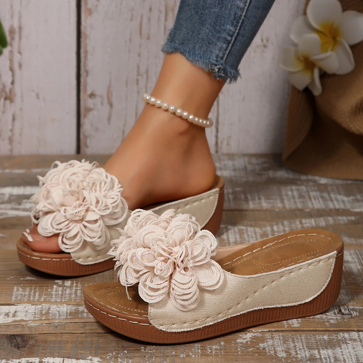 2025 New Women Platform Slippers Slip on Fashion Woman Shoes Summer Sandals Comfortable Flower Wedges Slippers Slides Women - Premium Kiosk