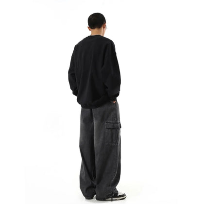 Y2k Black Baggy Cargo Jeans Trousers Men Streetwear Casual Hippie Jogging Wide leg Oversize Old Money Vintage Denim Pants - Premium Kiosk