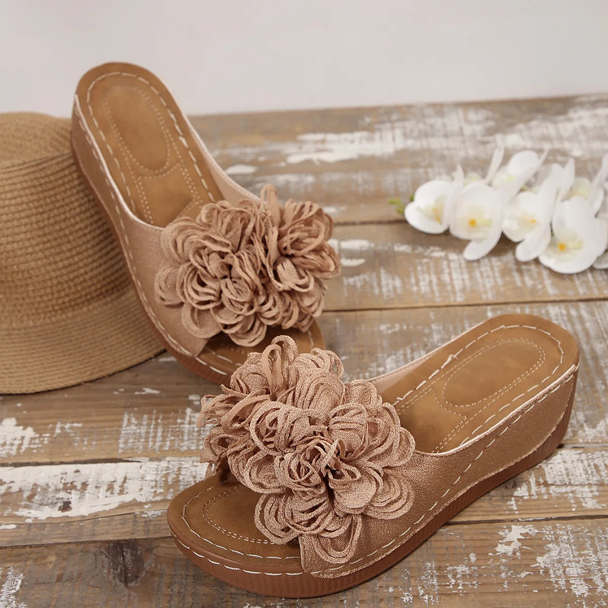 2025 New Women Platform Slippers Slip on Fashion Woman Shoes Summer Sandals Comfortable Flower Wedges Slippers Slides Women - Premium Kiosk