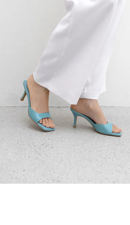2024 Summer Slippers for Women Simple Mules Solid Color Women' Square Toe Stiletto Shoes Comfort Breathable Shallow High Heels - Premium Kiosk