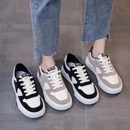 2025 New Black & White Geometric Low-Top Sneakers - Breathable Mesh Platform Shoes with Anti-Slip Sole