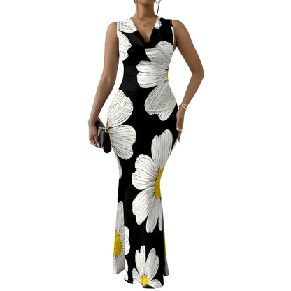 Women's Summer Rehearsal Dinner Dresses for Bride Sexy Floral Bodycon Dress Mermaid Elegant Sleeveless V Neck Formal Maxi Dresse