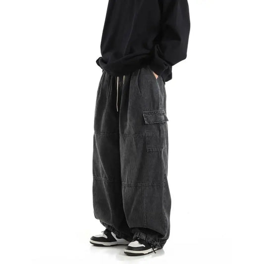 Y2k Black Baggy Cargo Jeans Trousers Men Streetwear Casual Hippie Jogging Wide leg Oversize Old Money Vintage Denim Pants - Premium Kiosk