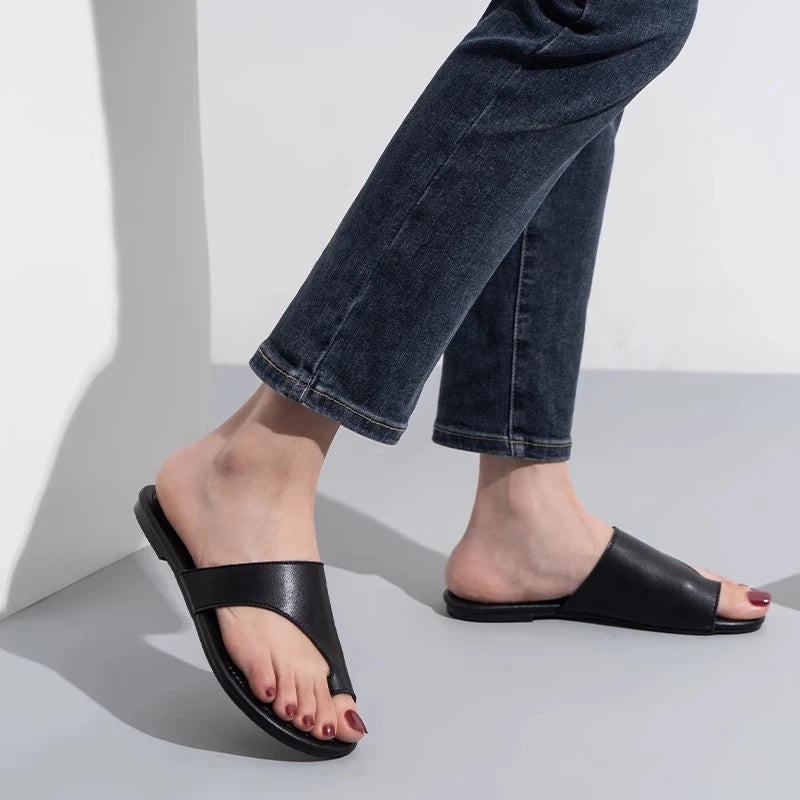 Women Slippers New Summer Fashion Flip Flops Comfortable and Versatile Low Heeled Wear Resistant Beach Beige Slippers - Premium Kiosk