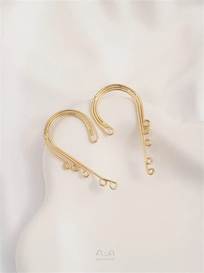 14K Gold-plated Earrings with Multiple Hanging Rings and Ear Clips, Handmade DIY Tassel Earring Accessories Without Ear Holes