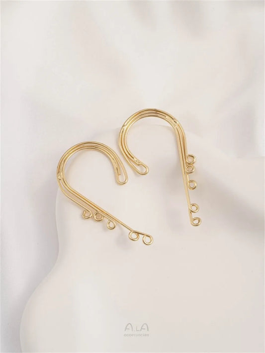 14K Gold-plated Earrings with Multiple Hanging Rings and Ear Clips, Handmade DIY Tassel Earring Accessories Without Ear Holes