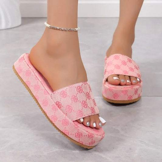 Women Platform Slippers 2024 Summer Women Shoes Designer Flat Sandals Outdoor Floral Sandals Ladies Beach Shoes Sandalias - Premium Kiosk