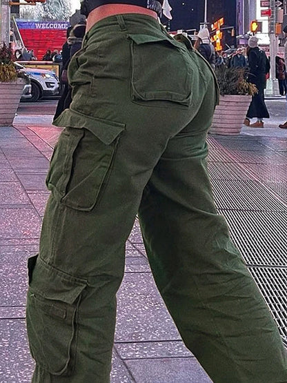 Womens New Denim Cargo Pants Retro Loose Trousers Multi Pocket Hip Hop Jeans Streetwear Wide Leg Casual Straight Pants TC708321 - Premium Kiosk