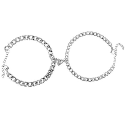 2Pcs/set Magnet Couple Bracelets Heart Attraction Bracelet Stainless Steel Charm Simple Cuban Chains Key Lock Jewelry Gifts