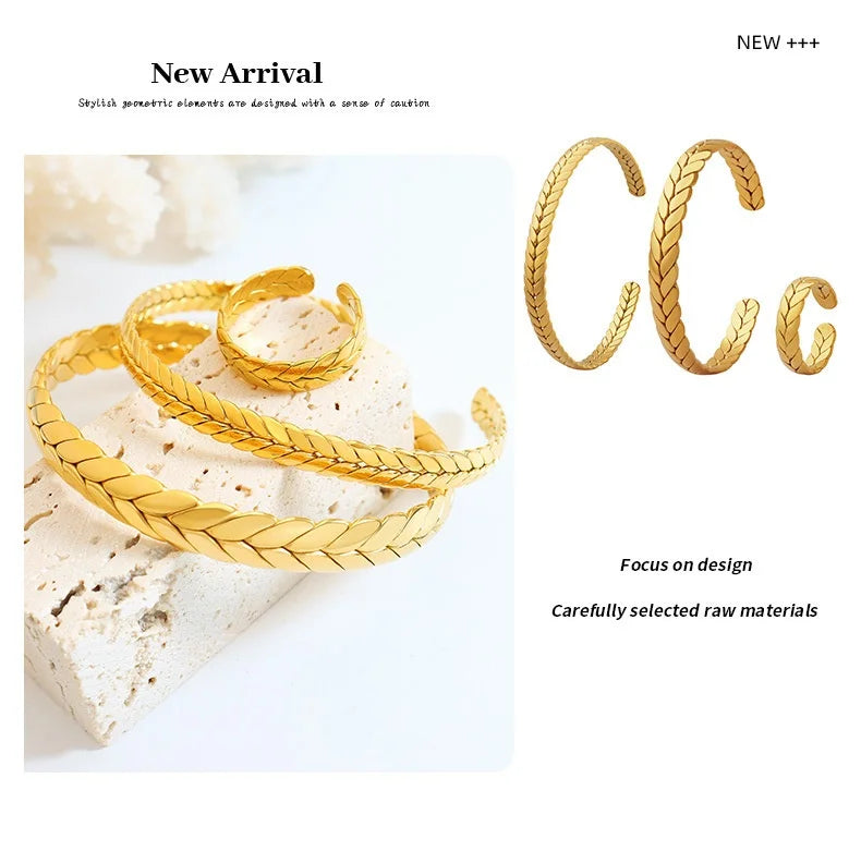 Women's Bracelet Ring Set Retro Style Adjustable Stainless Steel Fashion Versatile Jewelry Accessories