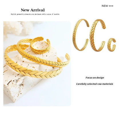 Women's Bracelet Ring Set Retro Style Adjustable Stainless Steel Fashion Versatile Jewelry Accessories