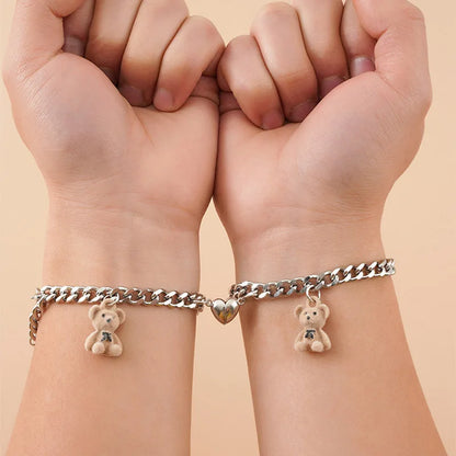 2Pcs/set Magnet Couple Bracelets Heart Attraction Bracelet Stainless Steel Charm Simple Cuban Chains Key Lock Jewelry Gifts