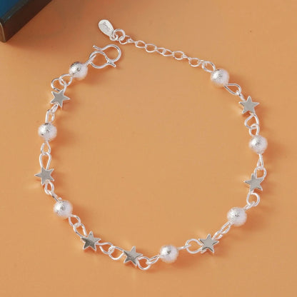 100% Solid 925 Sterling Silver Metal Bracelets for Women Men Adjustable Beads Handmade Simple Birthday Christmas Gift