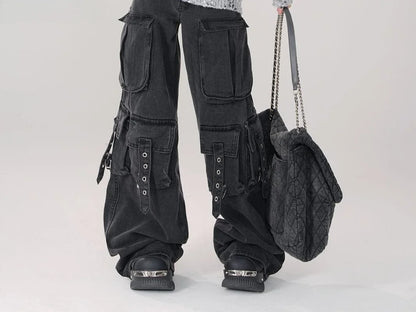 Women's Black  Baggy Cargo Jeans Harajuku Oversize Denim Trousers Y2k 90s Vintage 2000s  Jean Pants Trashy Clothes 2025 - Premium Kiosk