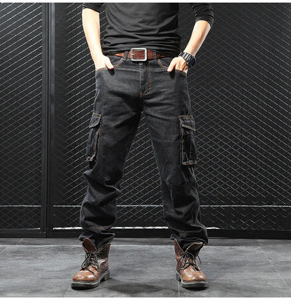 2025 Men's Multi-Pocket Straight Cargo Jeans Loose Casual Jeans - Premium Kiosk