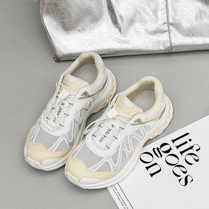 Women's Dad Shoes Thick Sole Heightening 2025 Spring Autumn Pure Color Adult Laced Comfortable Polyurethane Casual Sports Shoes