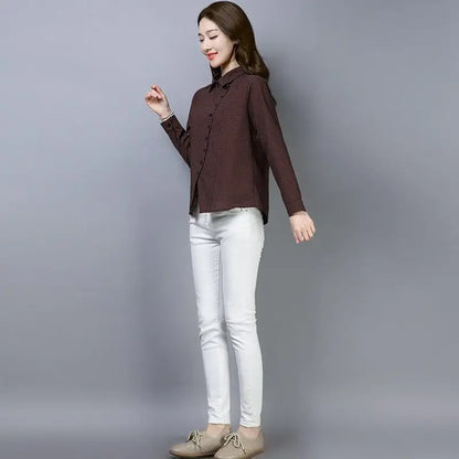 Women's Clothing  2022 Blouses Women Shirt thin Slim creative irregular Button turn-down collar lattice  spring summer leisure