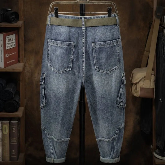 2023 Spring and Autumn New Classic Fashion With Solid Color Cargo Jeans Men Casual Loose Comfortable High Quality Pants 28-36 - Premium Kiosk