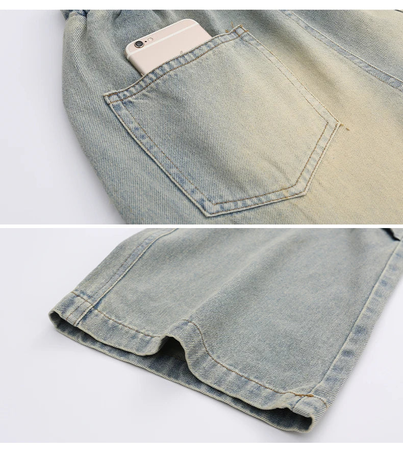 4-14 teen girls Jeans Summer Kids Cargo Pants Fashion casual versatile gradient Side Big Pocket Soft Thin denim wide leg pants - Premium Kiosk