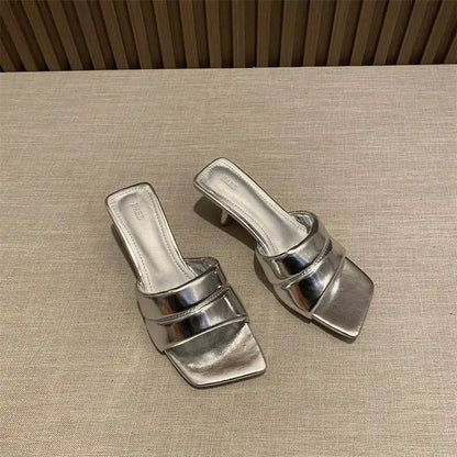 Women's Slippers 2025 New Women's Summer Fashion Open Toe Square Flip-Flops Women's High Heel Sandals for Women - Premium Kiosk