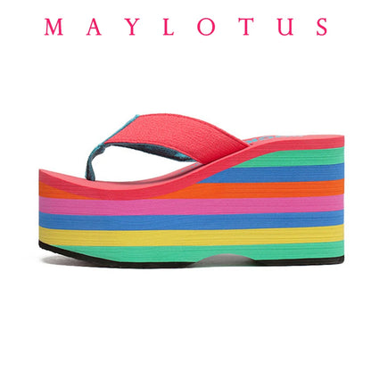 2025 Women Slippers High Heels Flip Flop Wedge Slippers Women Summer 10CM Heels Platform Slippers Flip Flops Womens Black Slides - Premium Kiosk