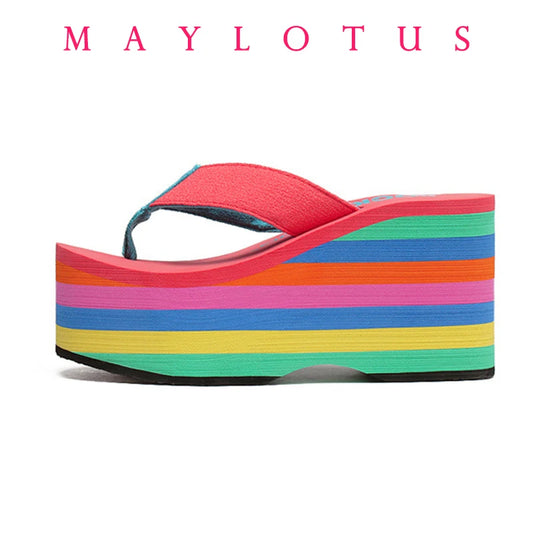 2025 Women Slippers High Heels Flip Flop Wedge Slippers Women Summer 10CM Heels Platform Slippers Flip Flops Womens Black Slides - Premium Kiosk