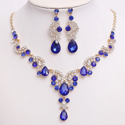 3pcs/set Princess Crown Bridal Jewelry Sets for Girls Water Drop Green Blue Red Crystal Tiaras Necklace Earrings New Jewelry Set