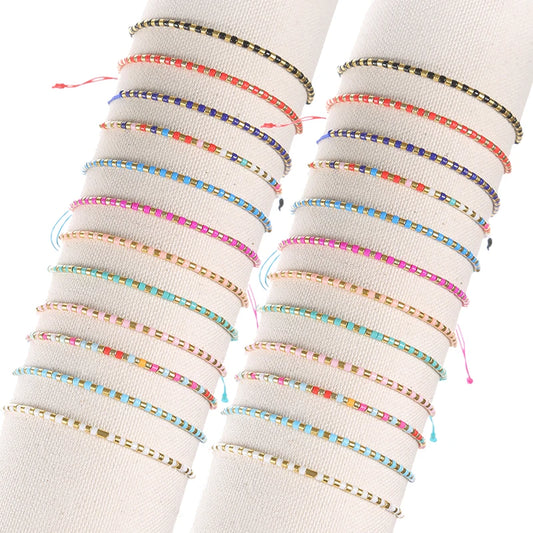 12pcs Multi-Color Bracelets Set Small Beads Charms Bracelet Adjustable Rope Bracelet Jewelry for Girls Women
