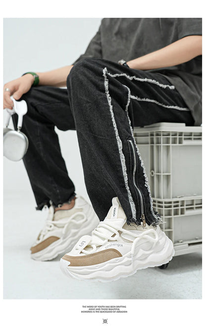 2024 new men comfortable outdoor comfort autumn Korean version of the trend thick sole leisure sports net men shoes Daddy shoes
