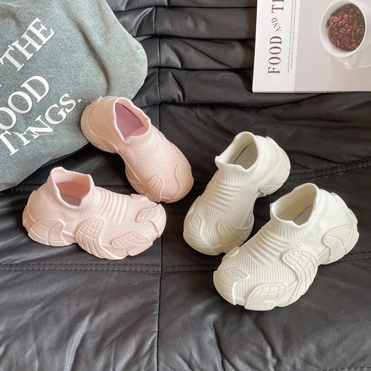 2025 New children's one foot thick soled girls' dad shoes with soft soles and high tops for spring and autumn boys' sports shoes