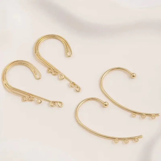14K Gold-plated Earrings with Multiple Hanging Rings and Ear Clips, Handmade DIY Tassel Earring Accessories Without Ear Holes