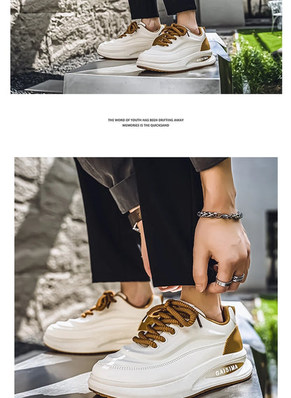 2024 New Four Seasons Leisure Sports Leather Men's Daddy Shoes Fashion Comfortable Sports Leisure Shoes Thick Sole Sneakers
