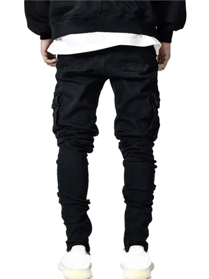 Fashion New Men's Denim Cargo Pants Multi-pockets Design Solid Slim Jeans Men Street Elastic Cowboy Trousers Daily Wear Joggers