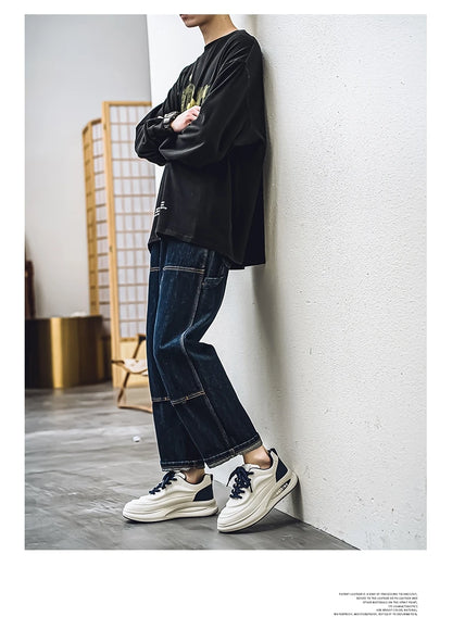 2024 New Four Seasons Leisure Sports Leather Men's Daddy Shoes Fashion Comfortable Sports Leisure Shoes Thick Sole Sneakers