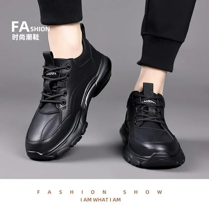 2025 New Designer Black Platform Sneakers for Men Fashion Casual Spring Autumn Soft Sole Cow Leather Shoes Man Zapatos De Hombre