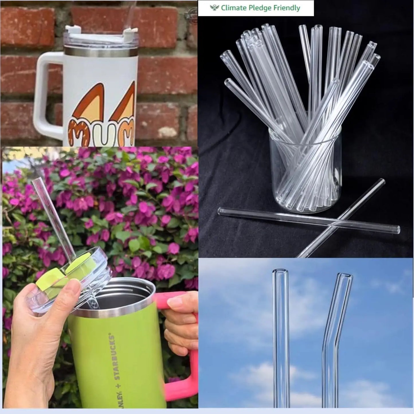 6 Pcs Reusable Straws Stanley Cup Replacement Straws with Cleaning Brush Compatible with Stanley 40 oz Stanley Cups