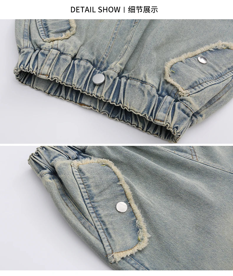 4-14 teen girls Jeans Summer Kids Cargo Pants Fashion casual versatile gradient Side Big Pocket Soft Thin denim wide leg pants - Premium Kiosk