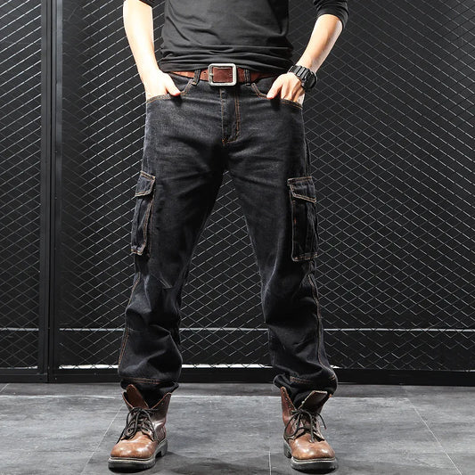 2025 Men's Multi-Pocket Straight Cargo Jeans Loose Casual Jeans - Premium Kiosk