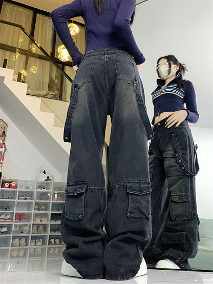Women's Black  Baggy Cargo Jeans Harajuku Oversize Denim Trousers Y2k 90s Vintage 2000s  Jean Pants Trashy Clothes 2025 - Premium Kiosk