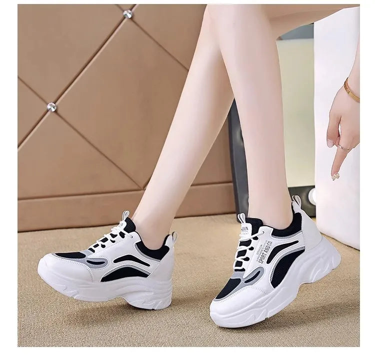 2025 new fashion dad shoes, trendy shoes, thick-soled, versatile, height-increasing, casual sports white shoes