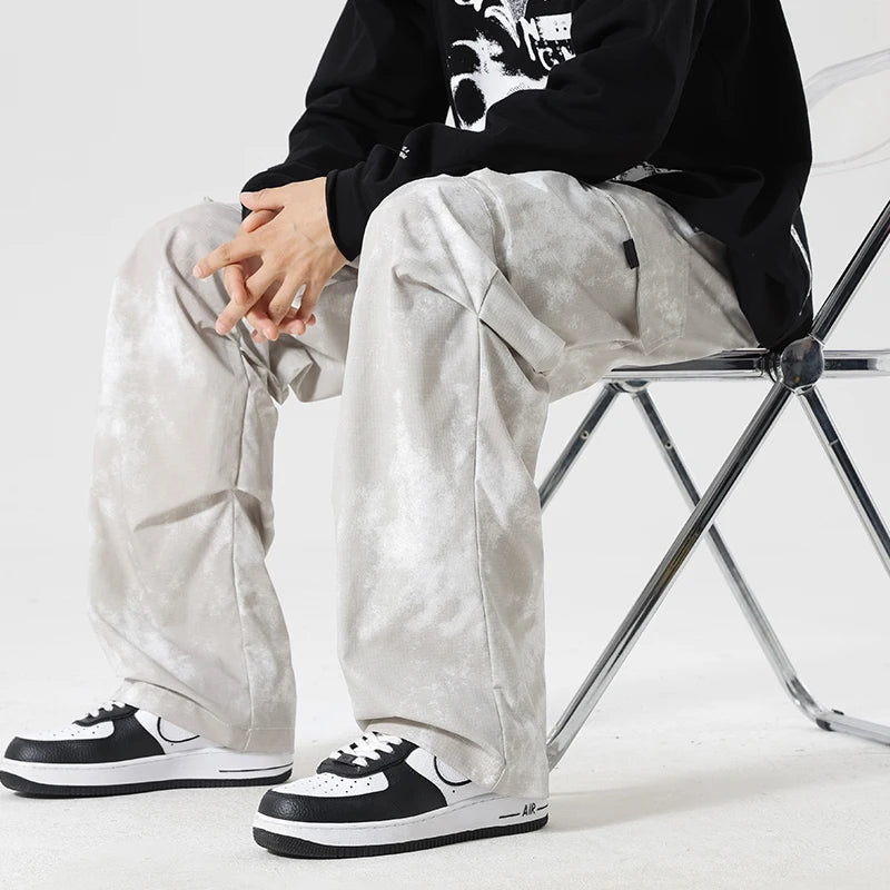 Casual Cargo Pants Man's High Waist Drawstring Baggy Pants Fashion High Street Straight Loose Workwear Trousers Trend Streetwear - Premium Kiosk