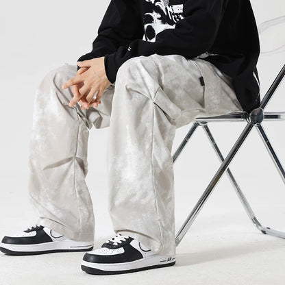 Casual Cargo Pants Man's High Waist Drawstring Baggy Pants Fashion High Street Straight Loose Workwear Trousers Trend Streetwear - Premium Kiosk