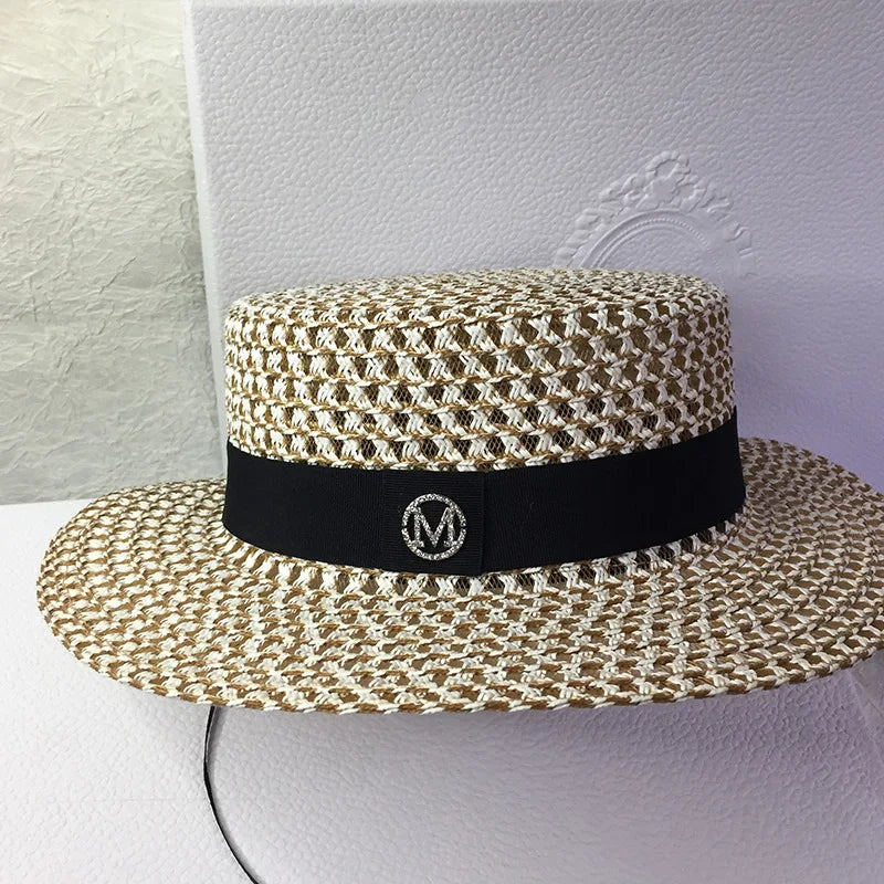 Women's Spring and Summer British Houndstooth Top Hats Seaside Sun Protection Beach Sun Hats Vacation Casual Top Hats
