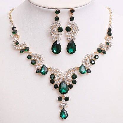3pcs/set Princess Crown Bridal Jewelry Sets for Girls Water Drop Green Blue Red Crystal Tiaras Necklace Earrings New Jewelry Set