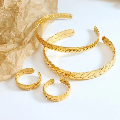 Women's Bracelet Ring Set Retro Style Adjustable Stainless Steel Fashion Versatile Jewelry Accessories