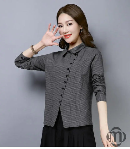 Women's Clothing  2022 Blouses Women Shirt thin Slim creative irregular Button turn-down collar lattice  spring summer leisure