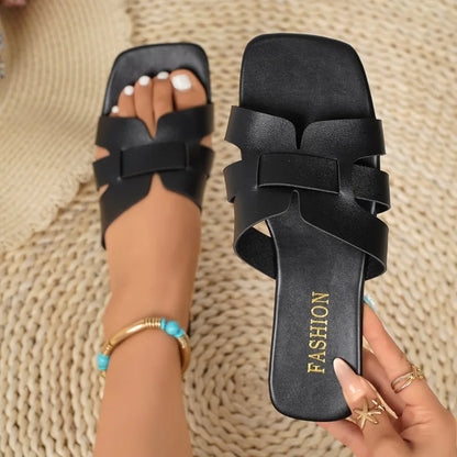 2025 Women Fashion Slippers Beach Designer Shoes for Women Square Headed Slippers Outdoor Flat Anti-slip Sandals Slides Women