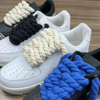 2PCS 120-160CM Thick Cotton Line Weaving Twisted Rope Bold Shoelaces Women Men Sneakers Low-top Canvas Shoe Laces Strings